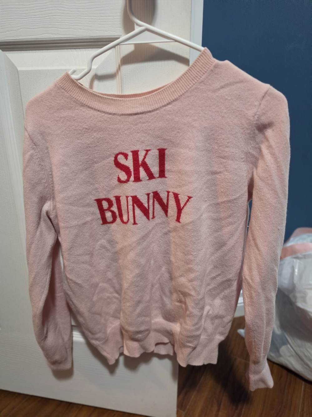 Frame Pink Sweater with Red "SKI BUNNY" Text